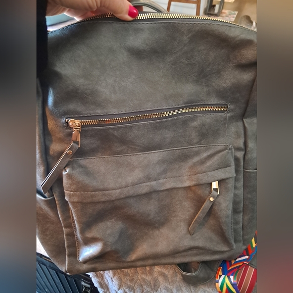 Handbags - Gray Faux Leather Backpack NWOT